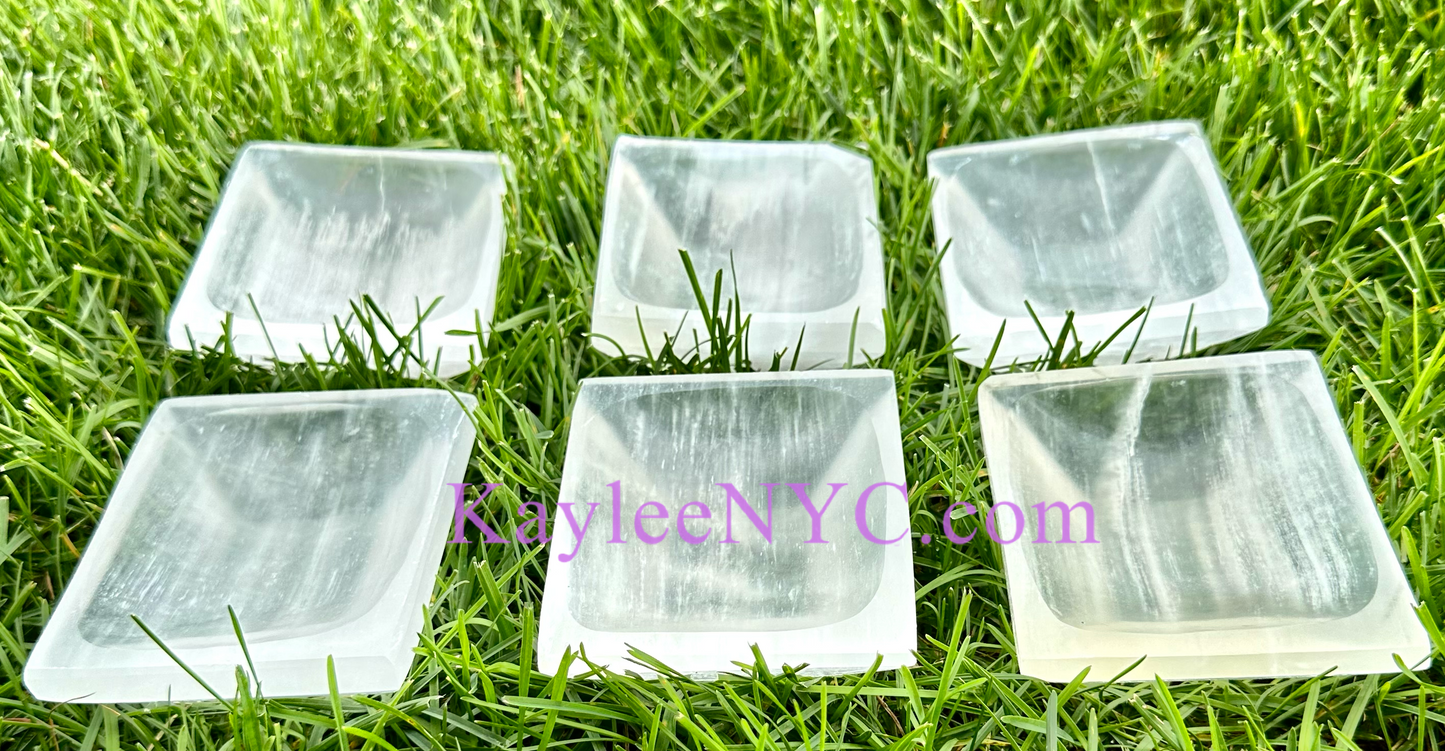 6 PCs large Natural Selenite aka Satin Spar Rectangular Bowl 10cm