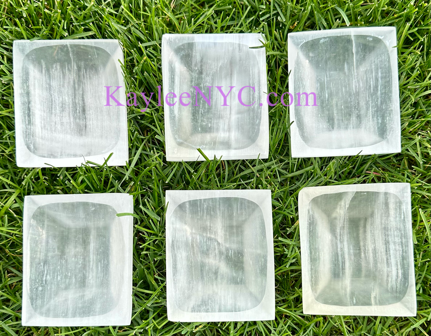 6 PCs large Natural Selenite aka Satin Spar Rectangular Bowl 10cm