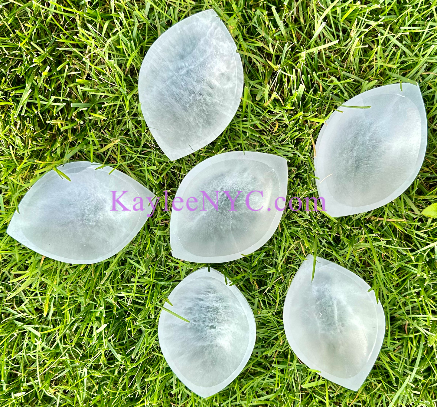 6 PCs large Natural Selenite aka Satin Spar Eye Shaped Bowl 10cm