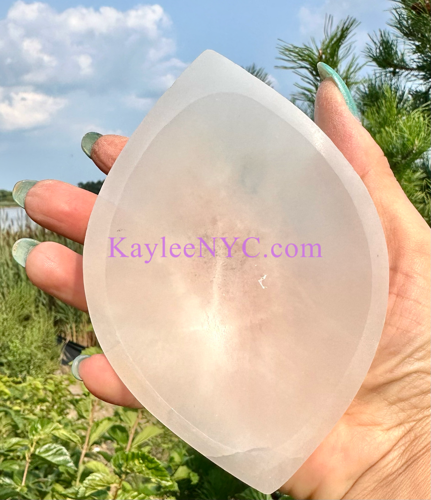 6 PCs large Natural Selenite aka Satin Spar Eye Shaped Bowl 10cm