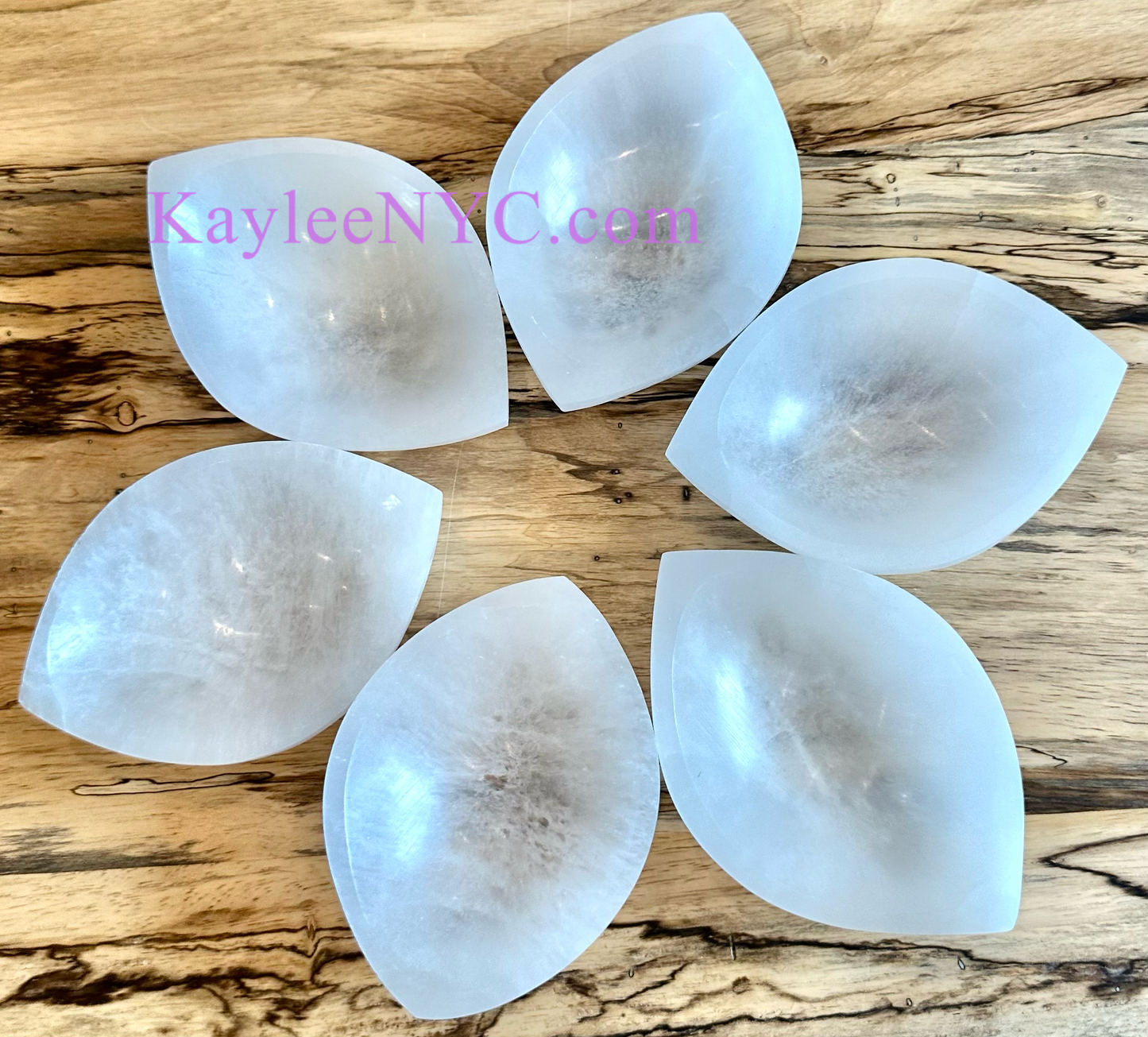 6 PCs large Natural Selenite aka Satin Spar Eye Shaped Bowl 10cm