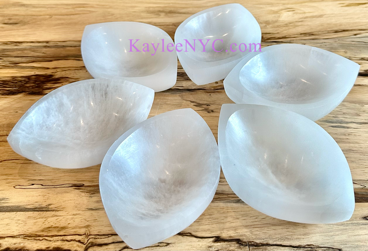 6 PCs large Natural Selenite aka Satin Spar Eye Shaped Bowl 10cm