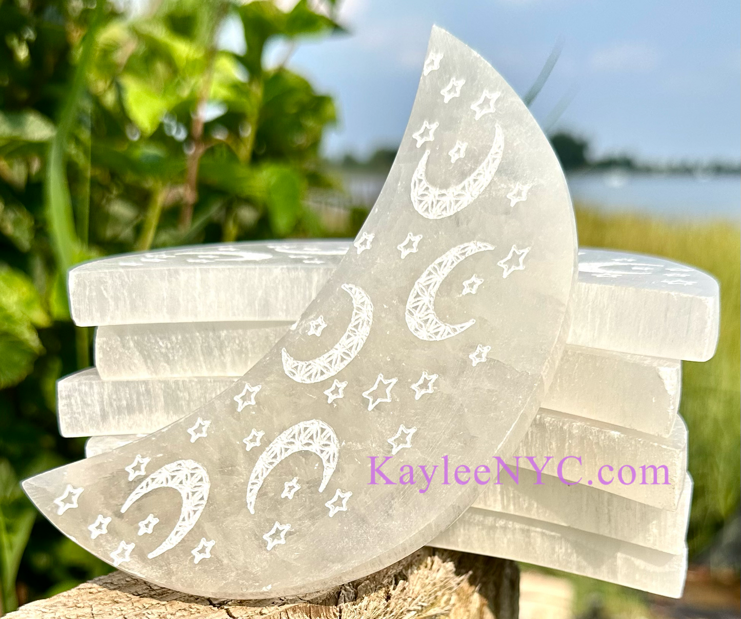 Wholesale Lot 6 pcs Natural Selenite aka Satin Spar Moon Round Charging Plate Crystal