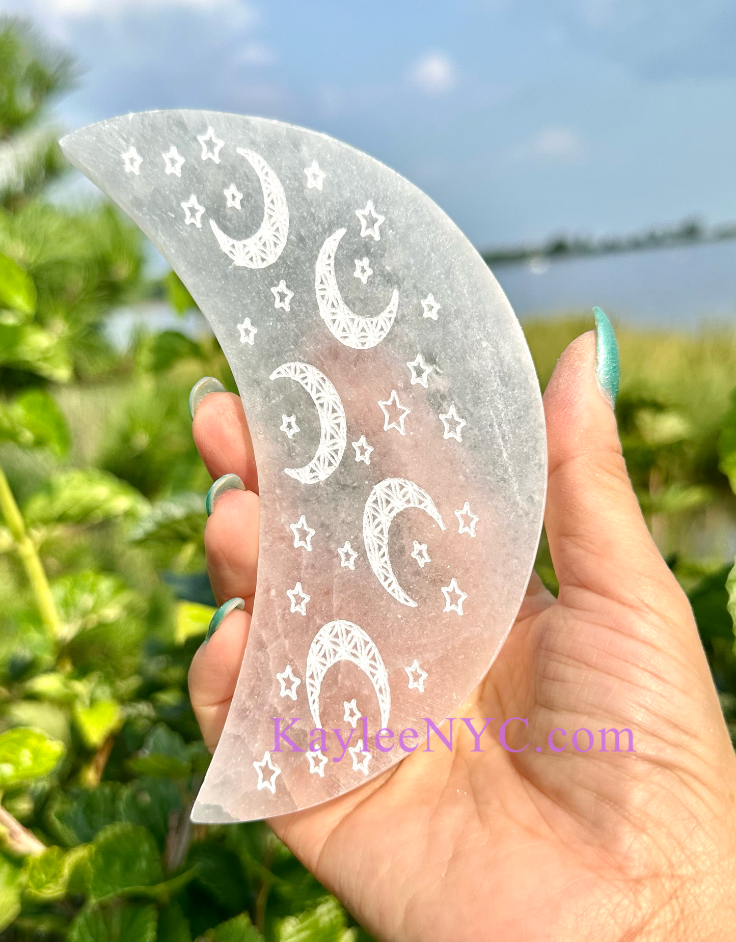 Wholesale Lot 6 pcs Natural Selenite aka Satin Spar Moon Round Charging Plate Crystal