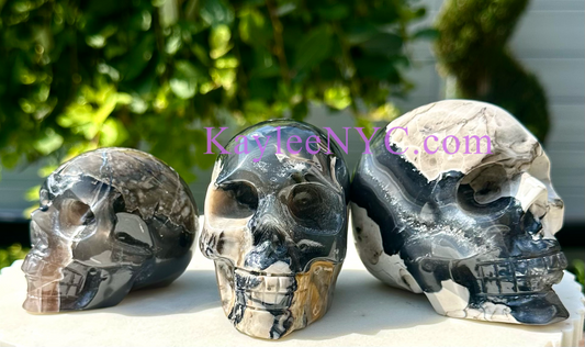 Wholesale lot 3 Pcs 3” Natural Volcano Agate Crystal Skulls Healing Energy