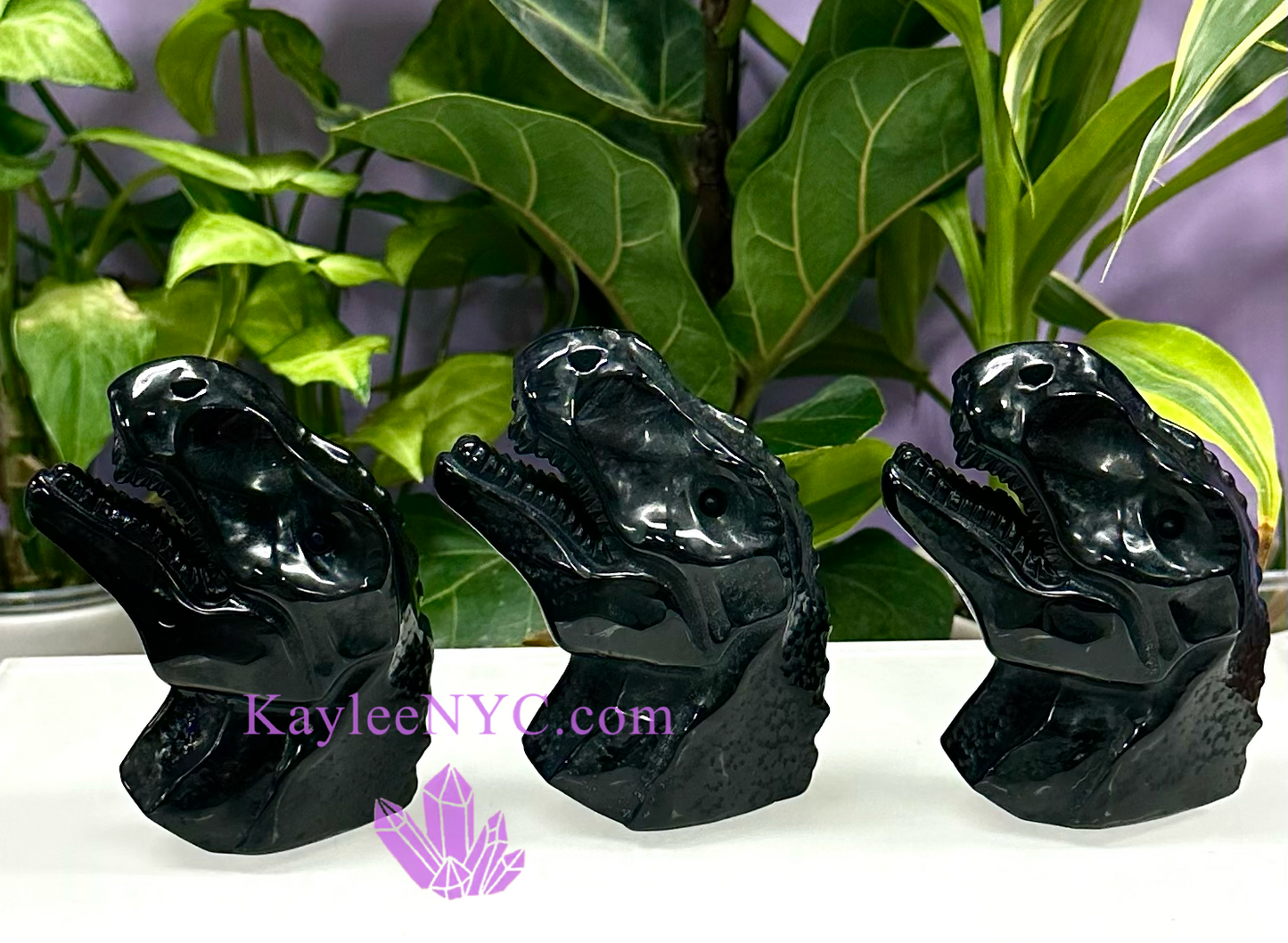 3 PCs Natural Black Obsidian Dinosaur