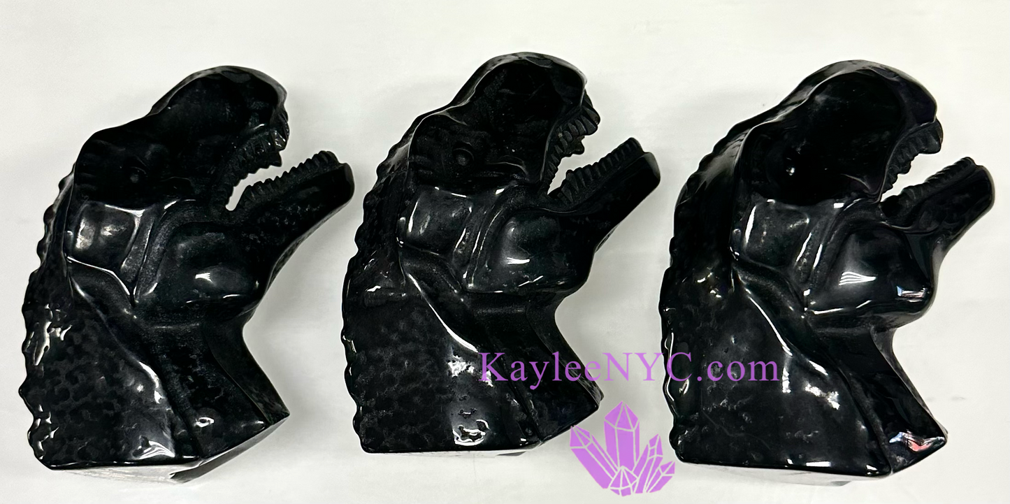 3 PCs Natural Black Obsidian Dinosaur