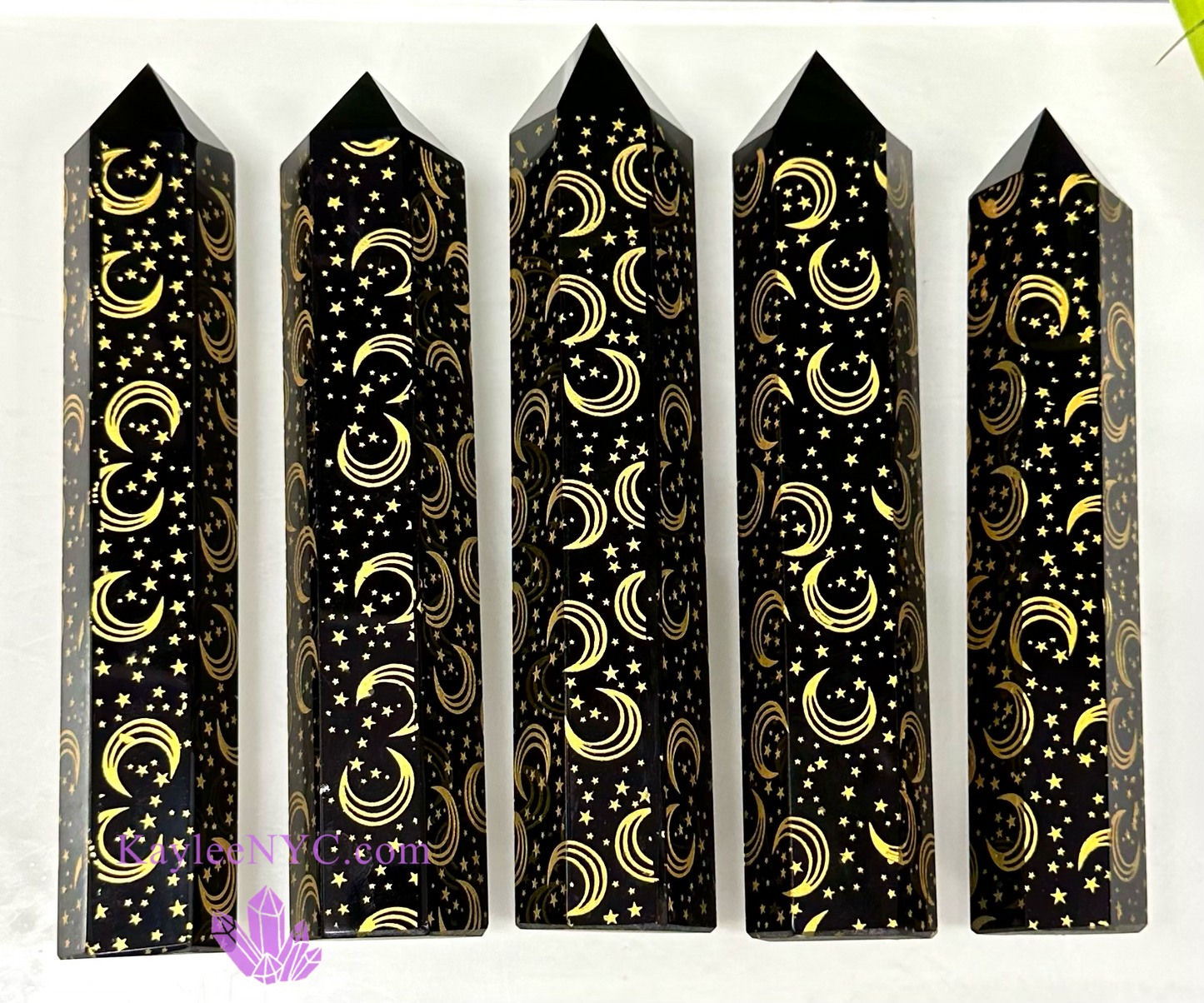 5 PCs large Black Obsidian Moon Obelisk Tower