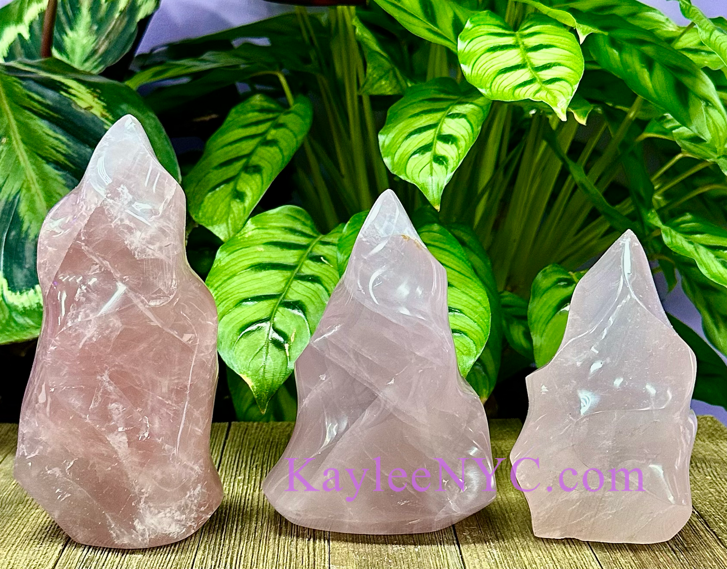 3 PCs Natural Rose Quartz Flame Crystals