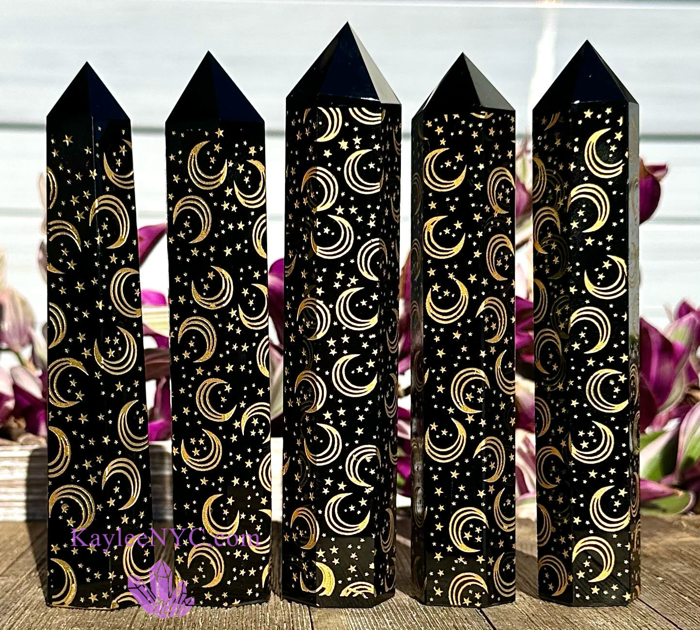 5 PCs large Black Obsidian Moon Obelisk Tower