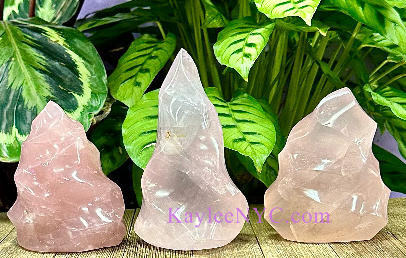 3 PCs Natural Rose Quartz Flame Crystals