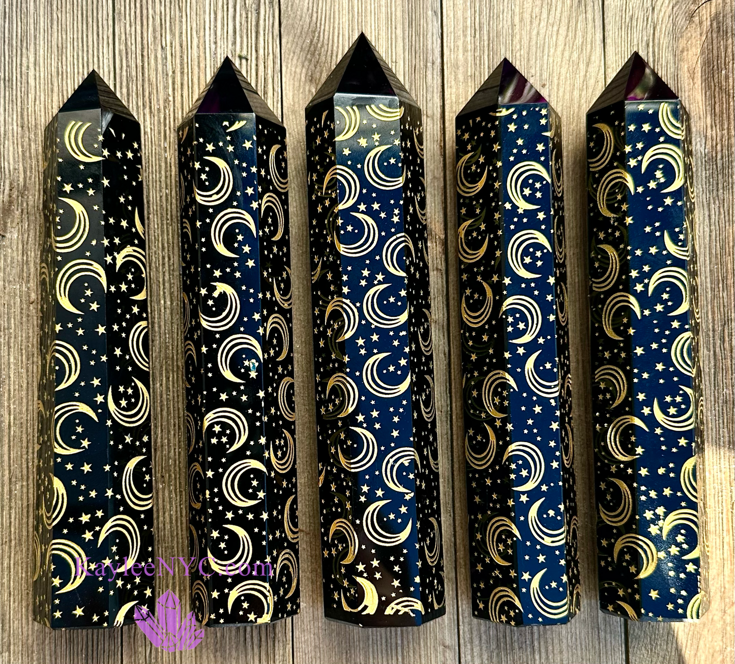 5 PCs large Black Obsidian Moon Obelisk Tower