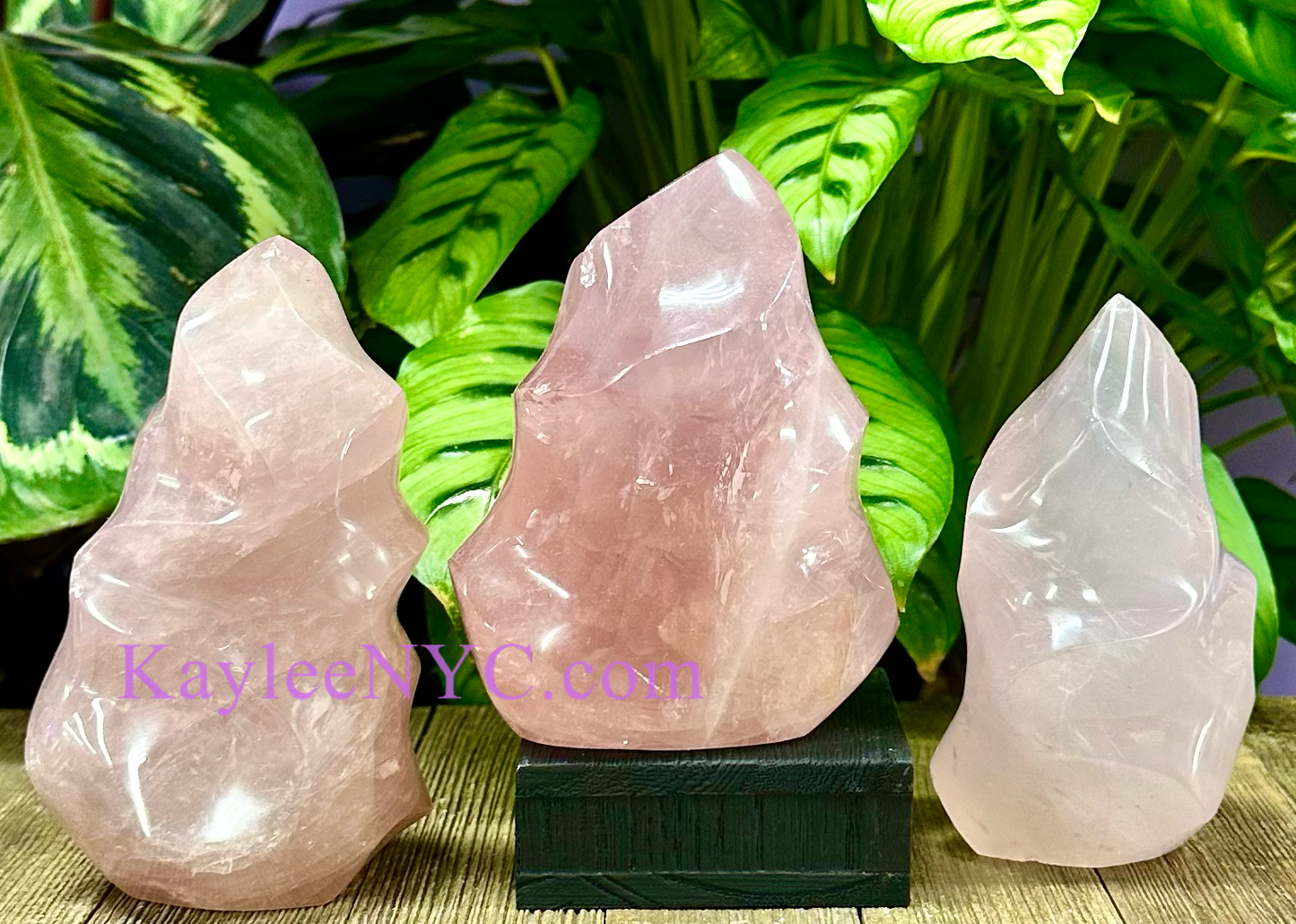 3 PCs Natural Rose Quartz Flame Crystals