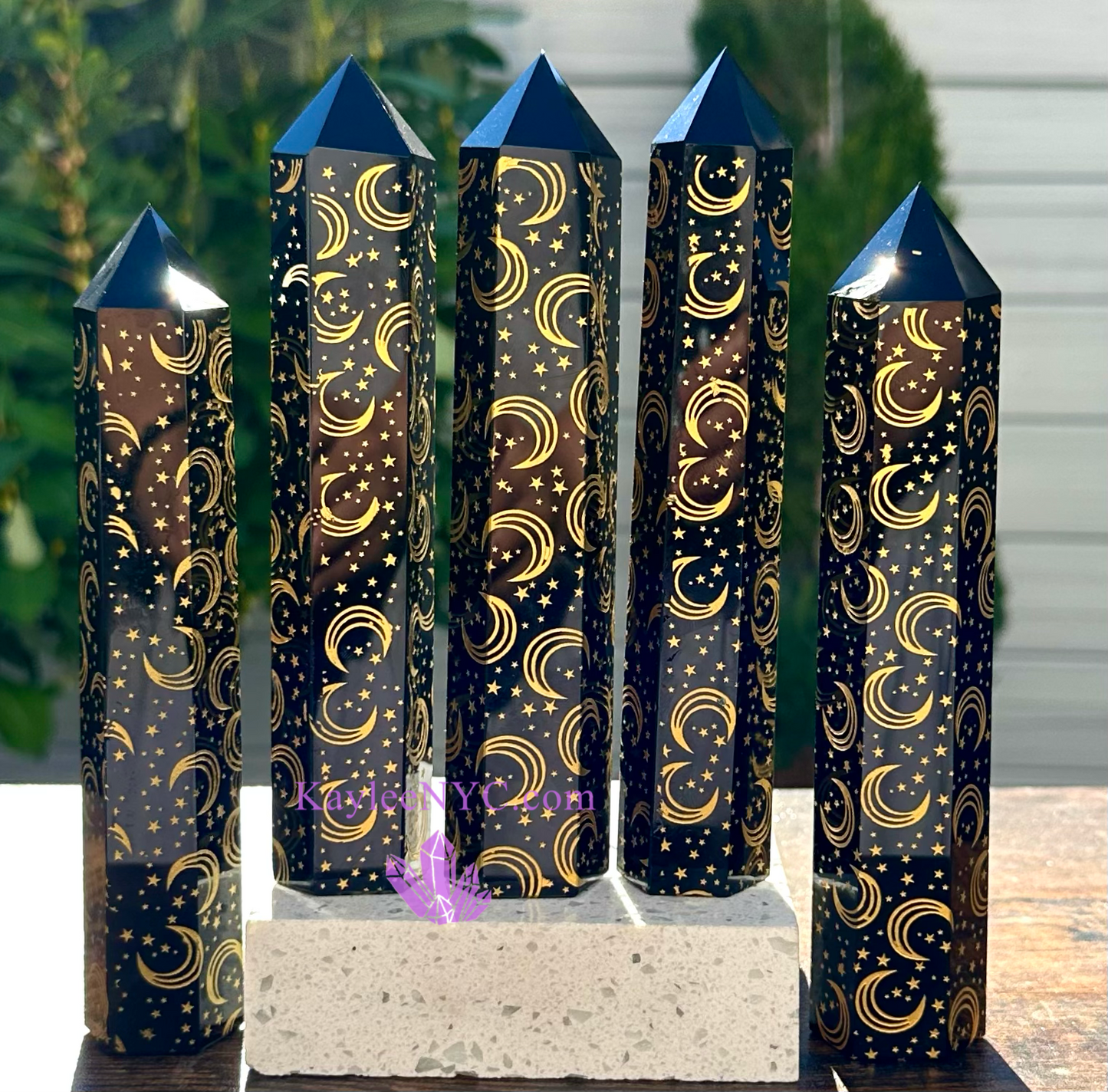 5 PCs large Black Obsidian Moon Obelisk Tower