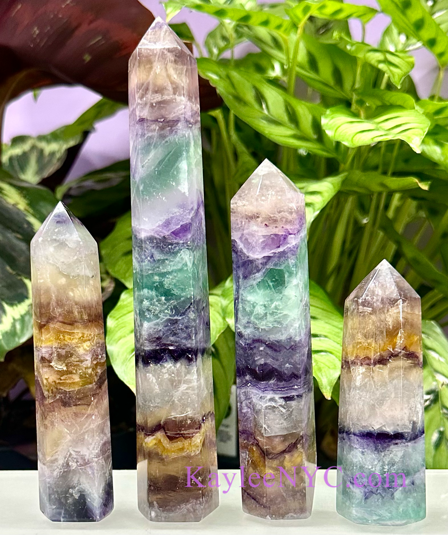 4 PCs large Natural Rainbow Fluorite Obelisk Tower