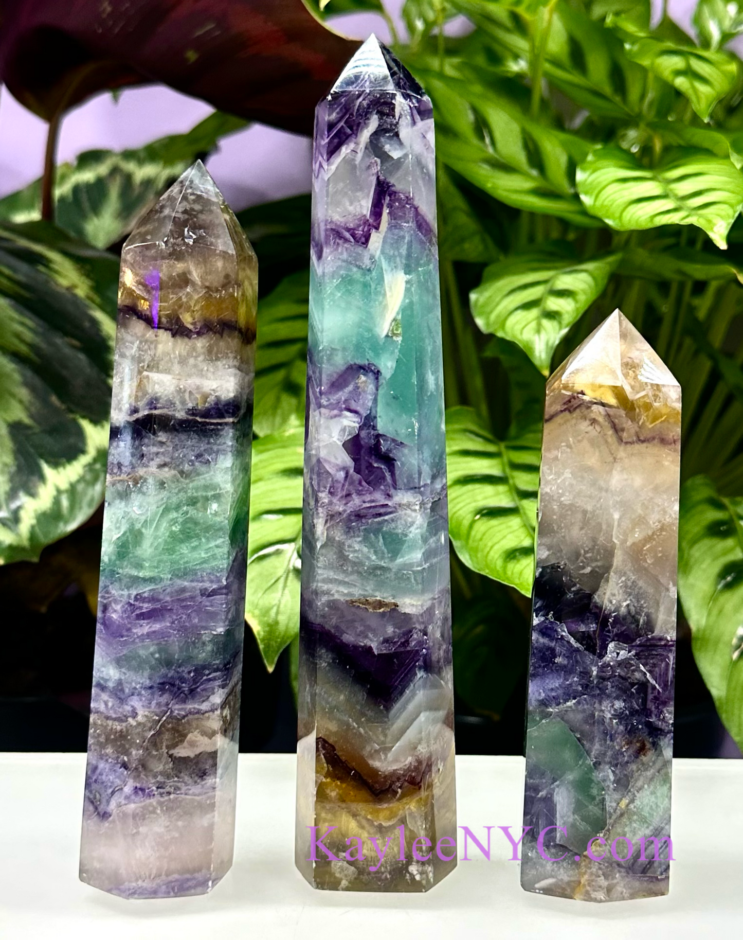 4 PCs large Natural Rainbow Fluorite Obelisk Tower