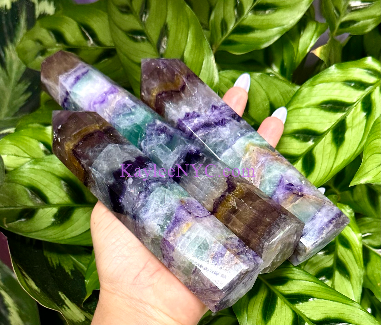 4 PCs large Natural Rainbow Fluorite Obelisk Tower