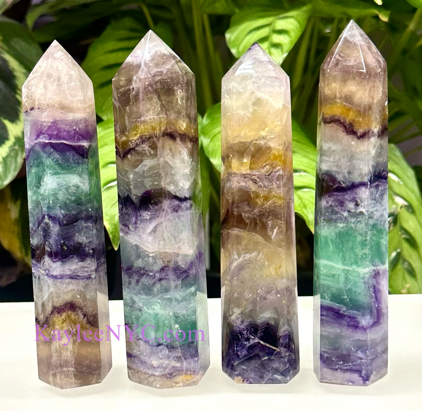 4 PCs large Natural Rainbow Fluorite Obelisk Tower