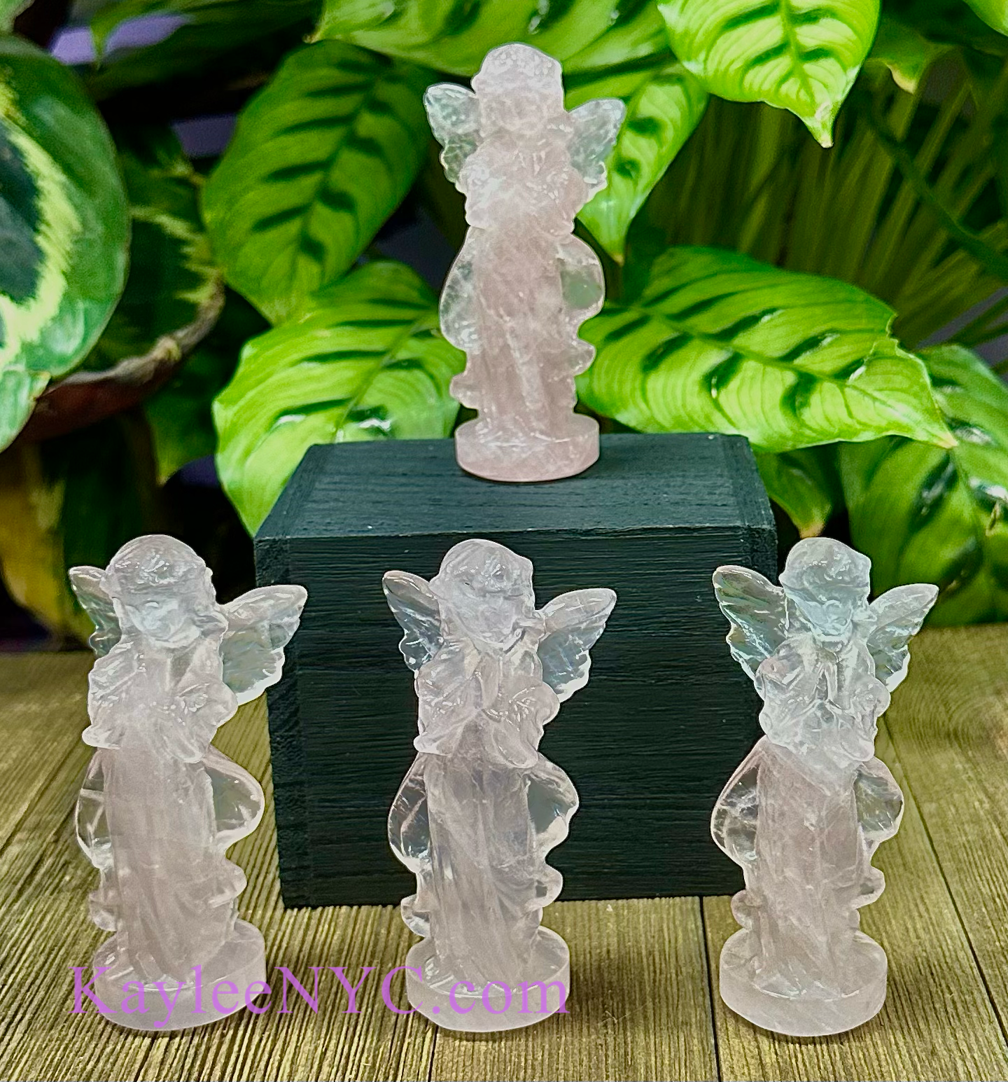 4 pcs 9cm Natural Rose Quartz Crystal Angel