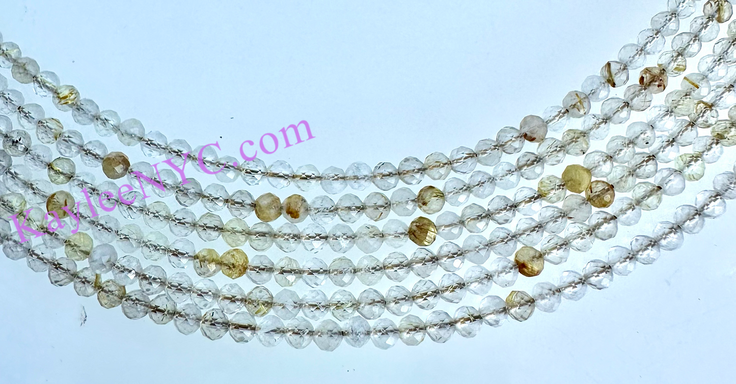 6 PCs 2mm Natural Gold Rutilated Quartz Necklaces