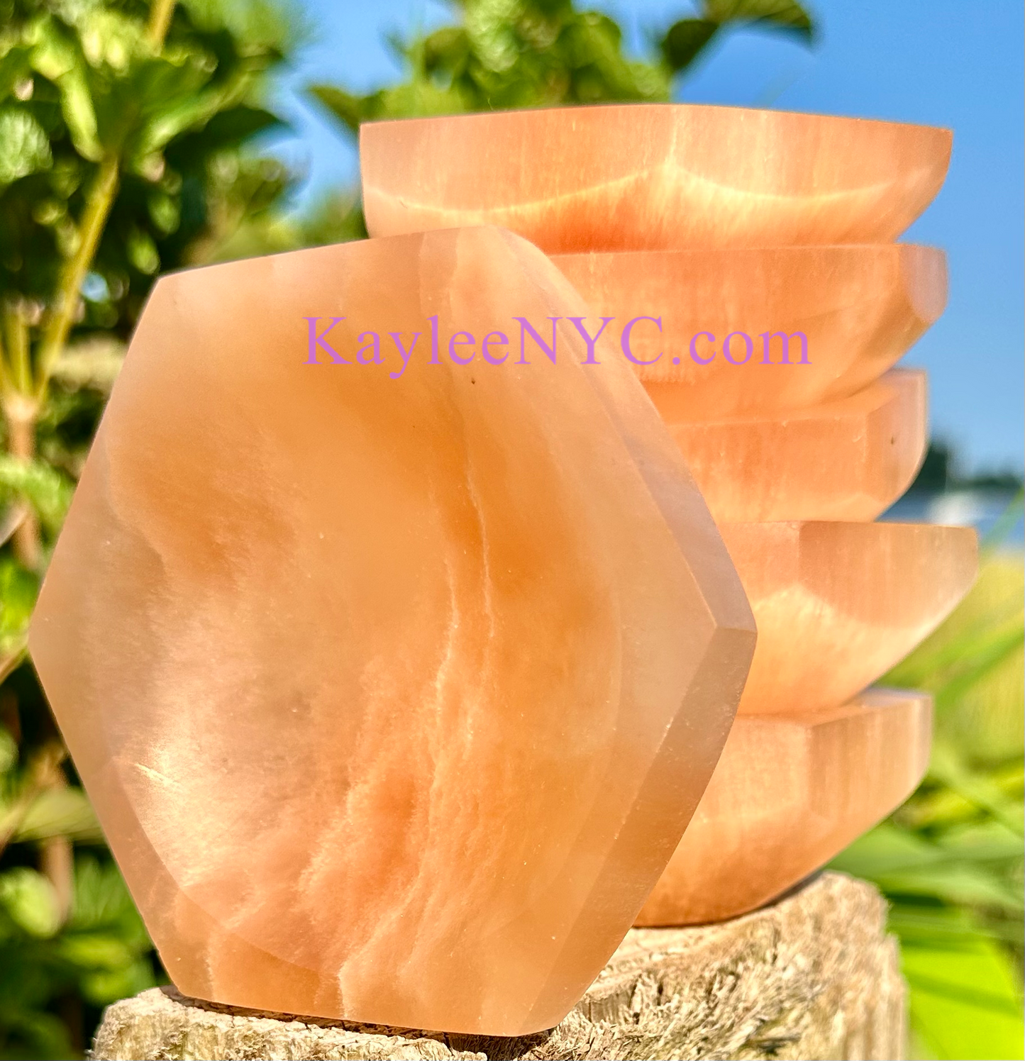 6 PCs large Natural Peach Selenite aka Satin Spar Hexagon Bowl ~10cm