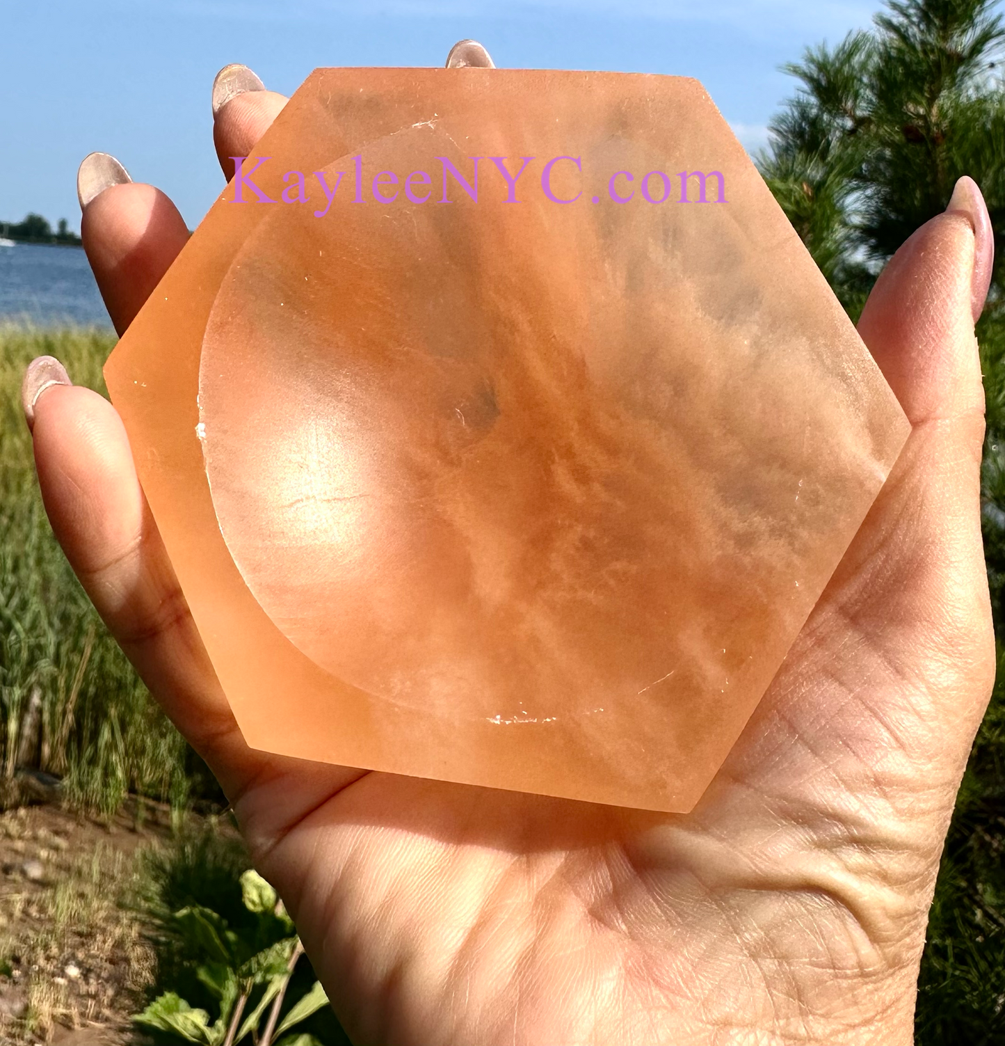 6 PCs large Natural Peach Selenite aka Satin Spar Hexagon Bowl ~10cm