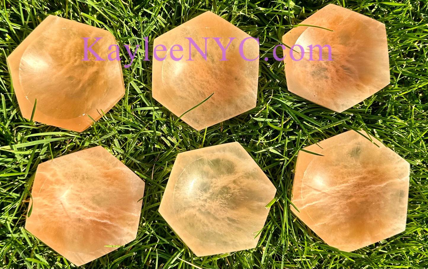 6 PCs large Natural Peach Selenite aka Satin Spar Hexagon Bowl ~10cm