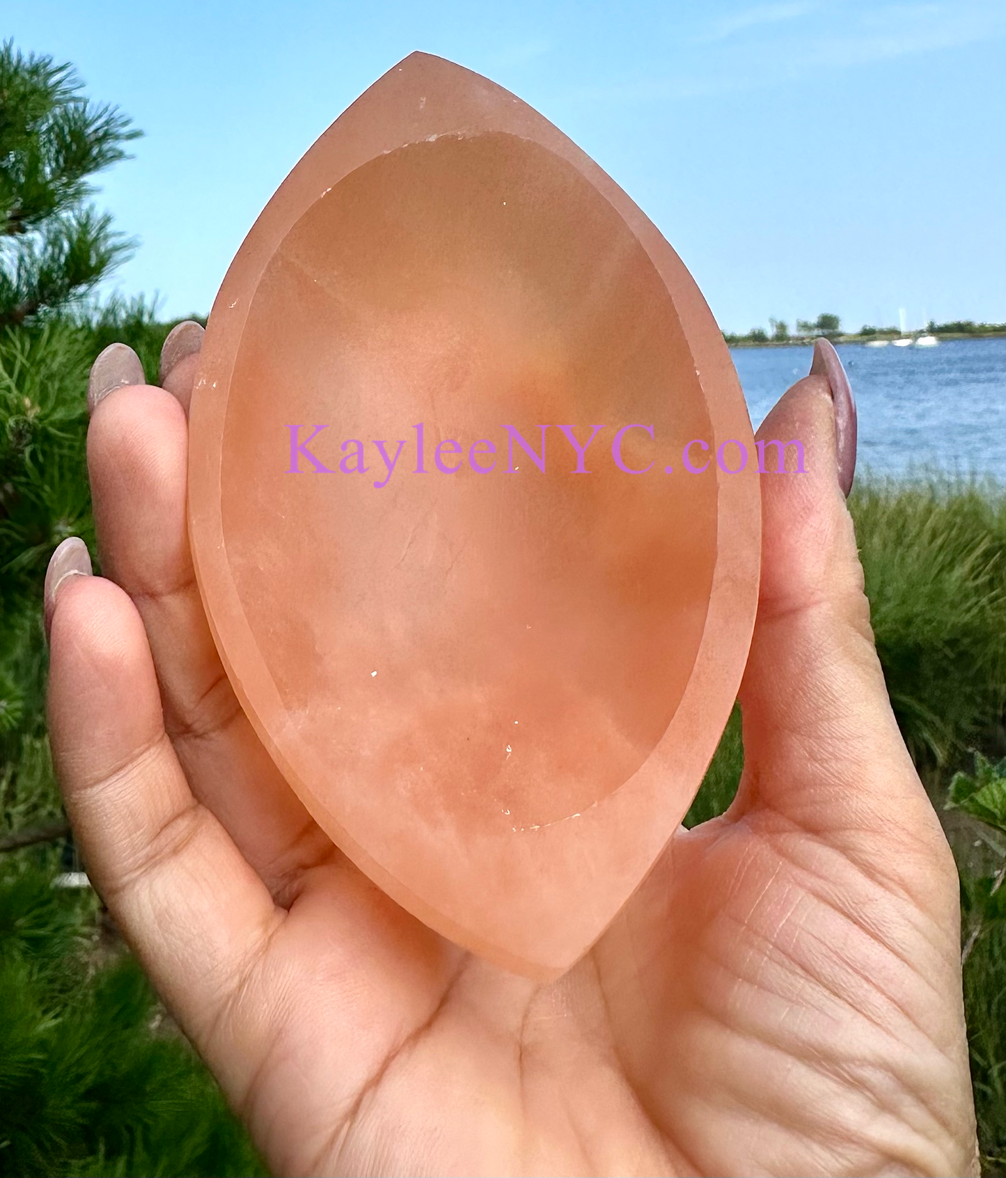 6 PCs large Natural Peach Selenite aka Satin Spar Eye Shaped Bowl 10cm