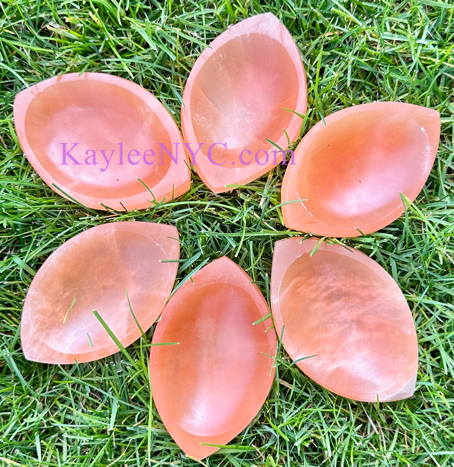 6 PCs large Natural Peach Selenite aka Satin Spar Eye Shaped Bowl 10cm