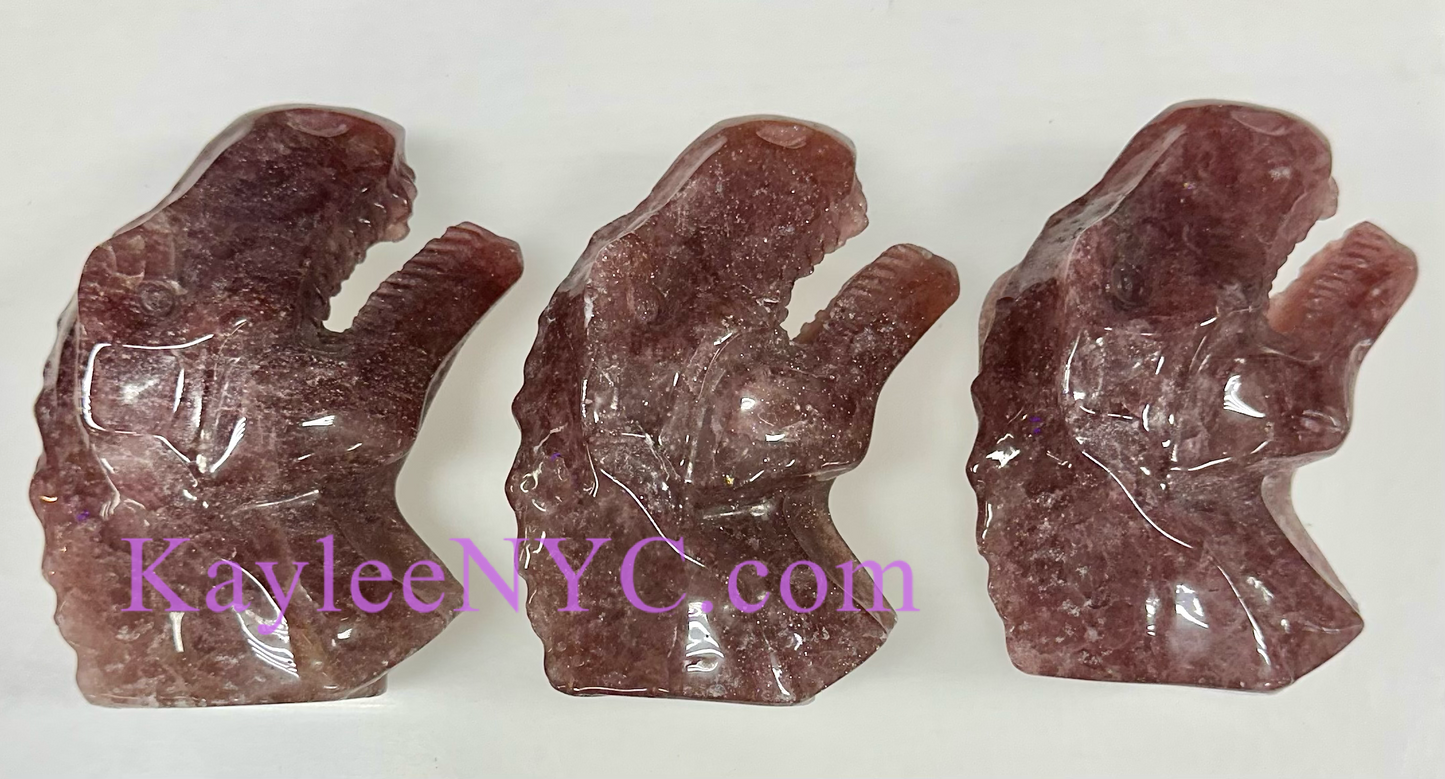 3 PCs Natural Strawberry Quartz Dinosaur