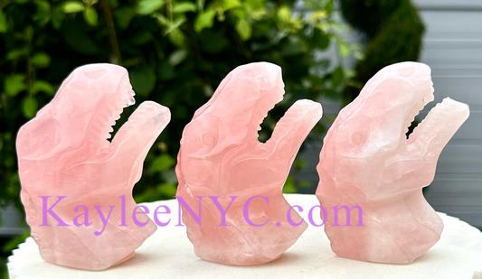 3 PCs Natural Rose Quartz Dinosaur Crystals Healing Energy