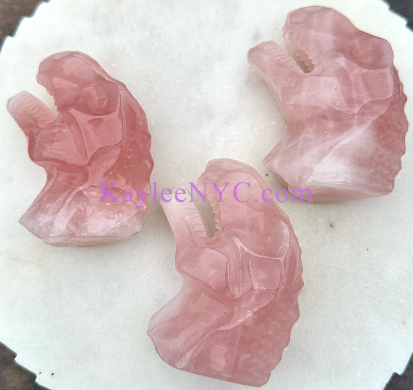 3 PCs Natural Rose Quartz Dinosaur Crystals Healing Energy