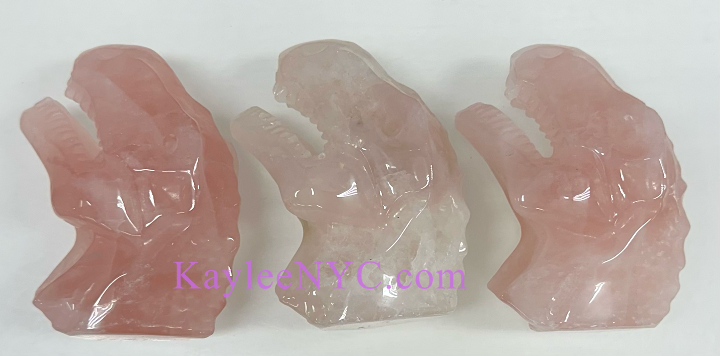 3 PCs Natural Rose Quartz Dinosaur Crystals Healing Energy