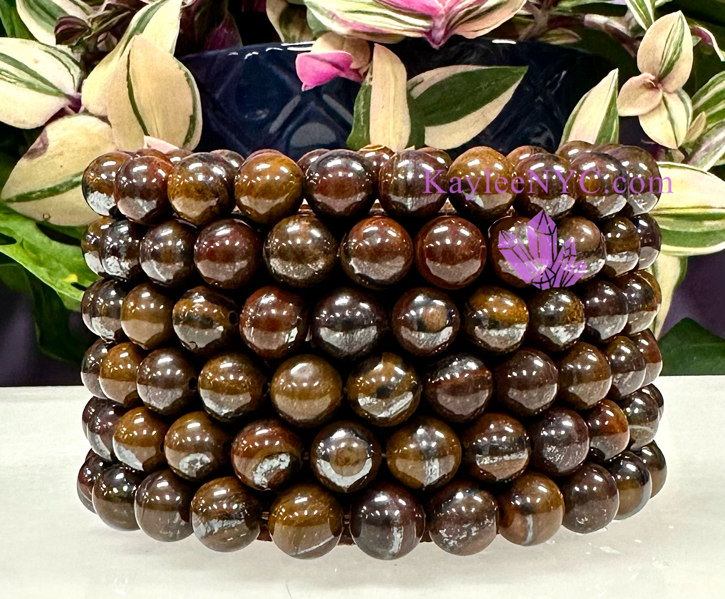 Wholesale 6 Pcs Natural Tiger Iron 8mm 7.5” Crystal Healing Stretch Bracelet