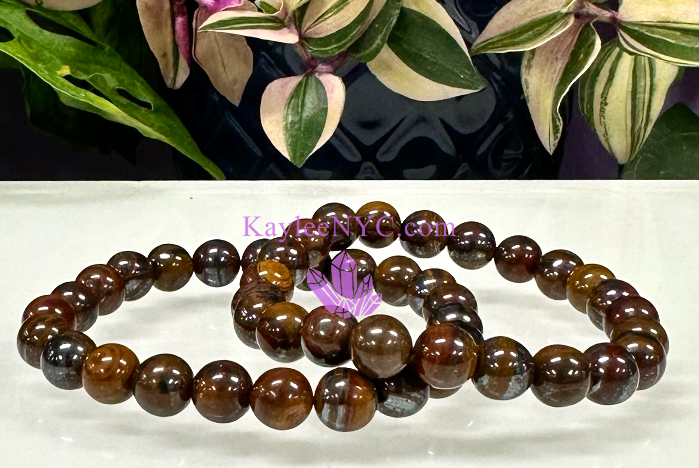 Wholesale 6 Pcs Natural Tiger Iron 8mm 7.5” Crystal Healing Stretch Bracelet