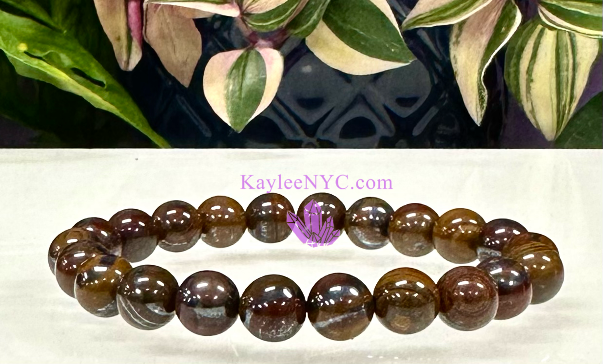 Wholesale 6 Pcs Natural Tiger Iron 8mm 7.5” Crystal Healing Stretch Bracelet