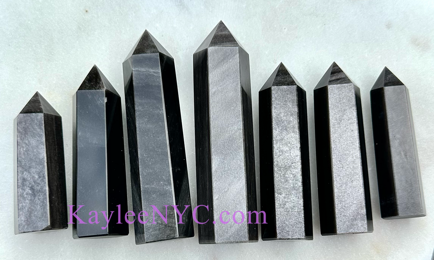 Wholesale Lot 1 Lb Natural Silver Sheen Obsidian Obelisk Tower Point Crystal Energy