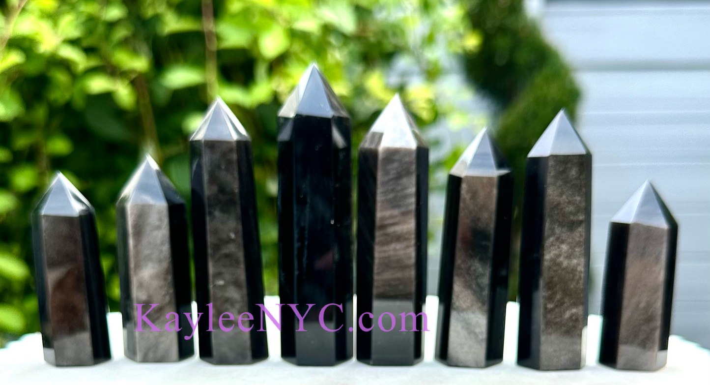 Wholesale Lot 1 Lb Natural Silver Sheen Obsidian Obelisk Tower Point Crystal Energy