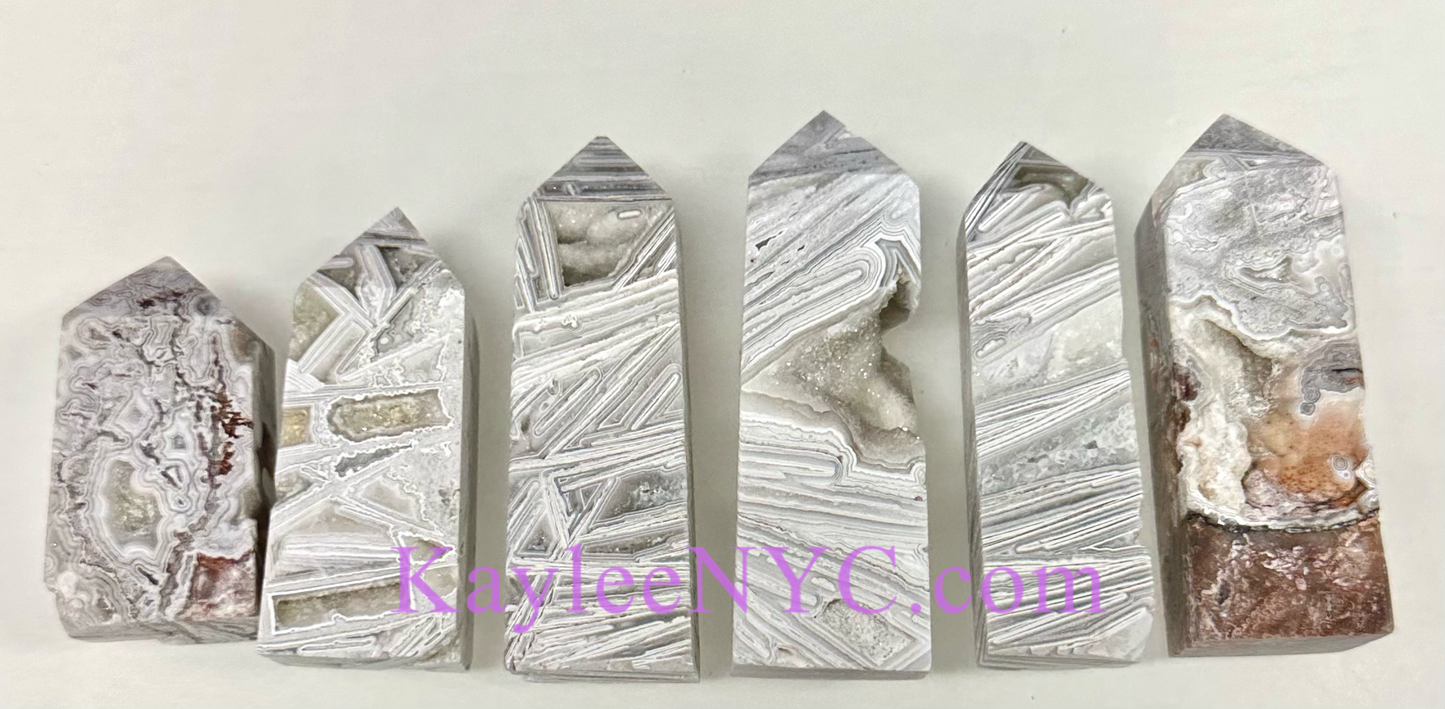 Wholesale Lot 1 Lb Natural White Lace Agate Obelisk Tower Point Crystal Energy