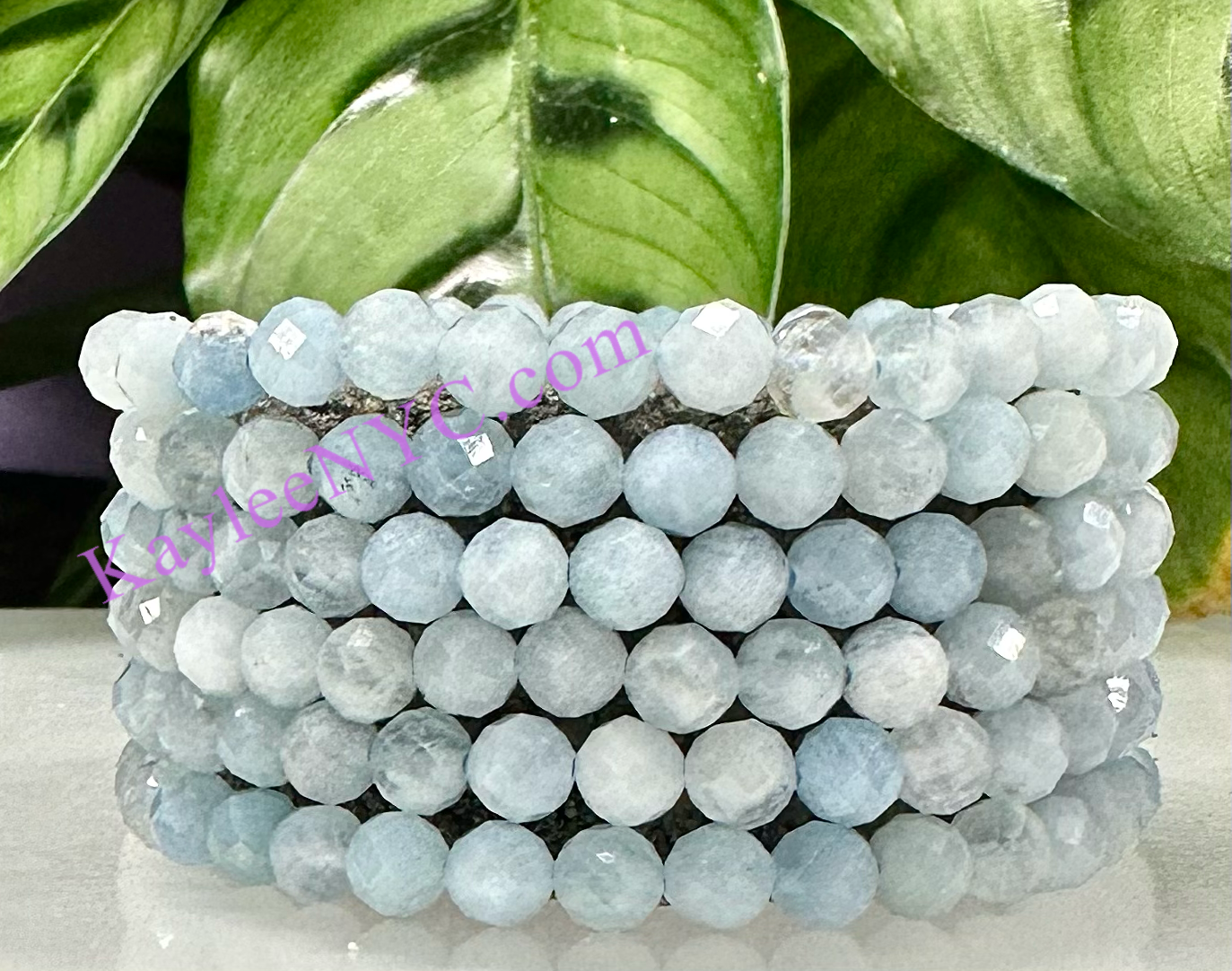 Wholesale Lot 6 Pcs Natural Aquamarine Faceted 6mm 7.5” Crystal Healing Stretch Bracelet