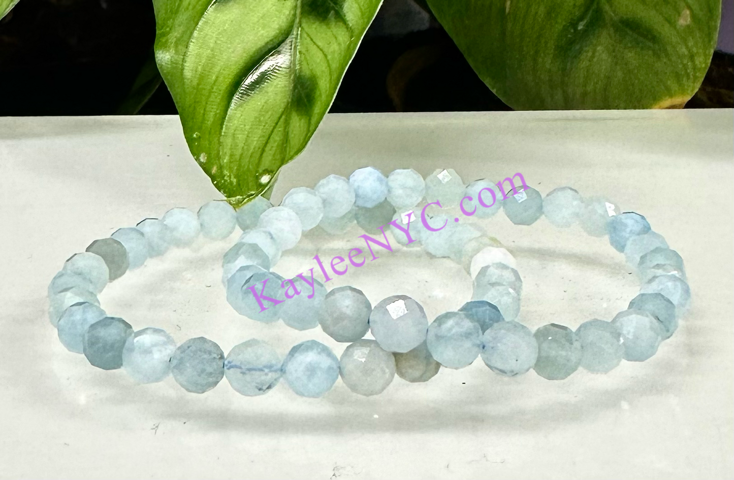 Wholesale Lot 6 Pcs Natural Aquamarine Faceted 6mm 7.5” Crystal Healing Stretch Bracelet