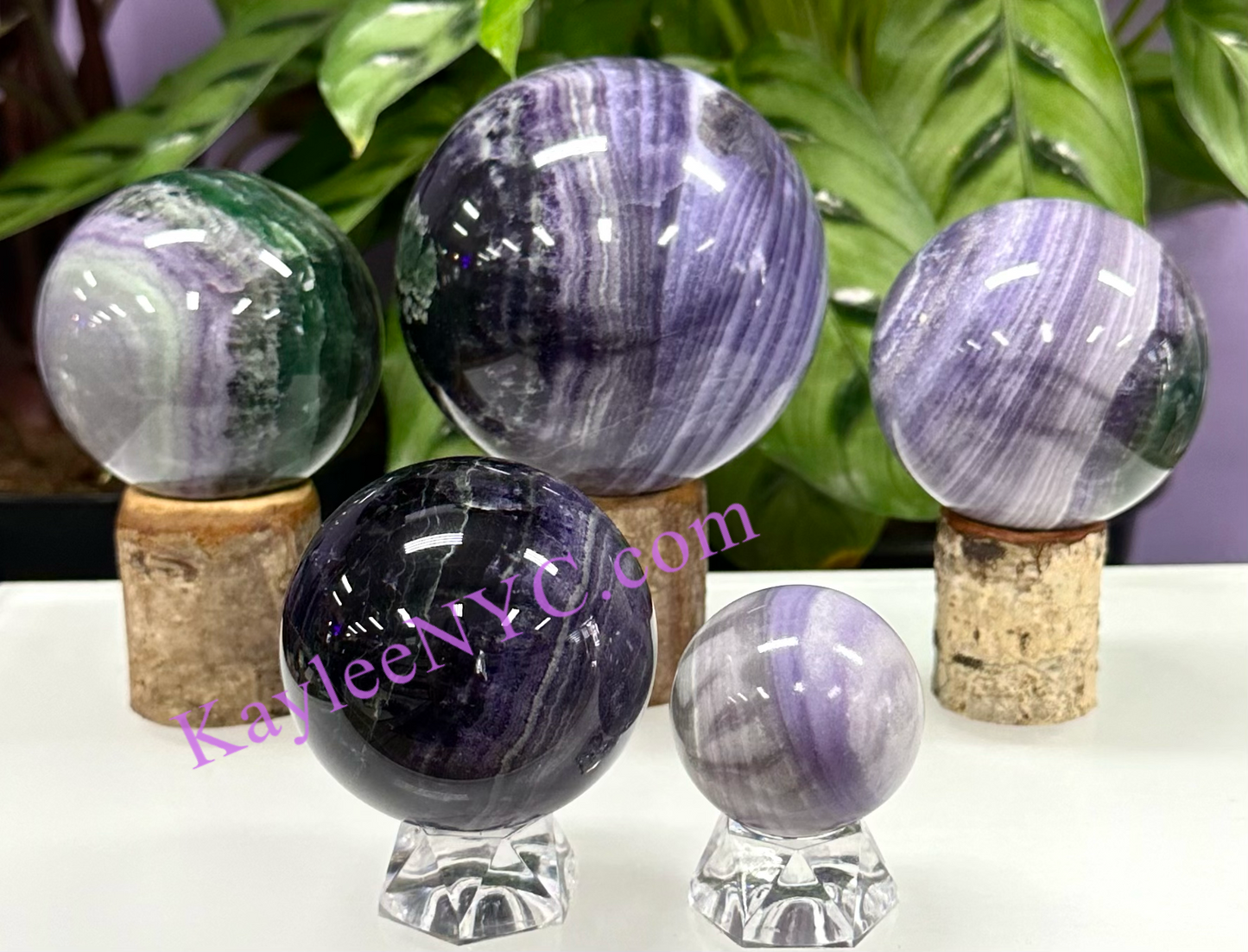 Wholesale Lot 5 Pcs Natural Silk Fluorite Spheres Crystal Ball 4.8-5 Lbs