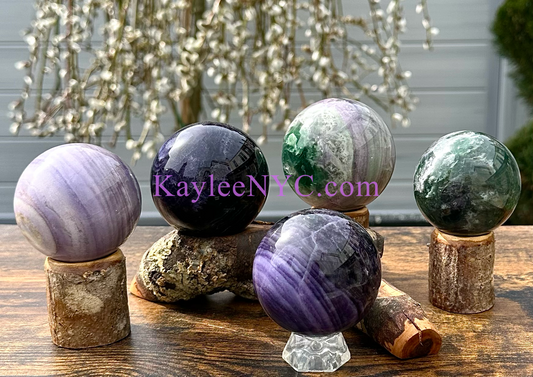 Wholesale Lot 5 Pcs Natural Silk Fluorite Spheres Crystal Ball 4.8-5 Lbs