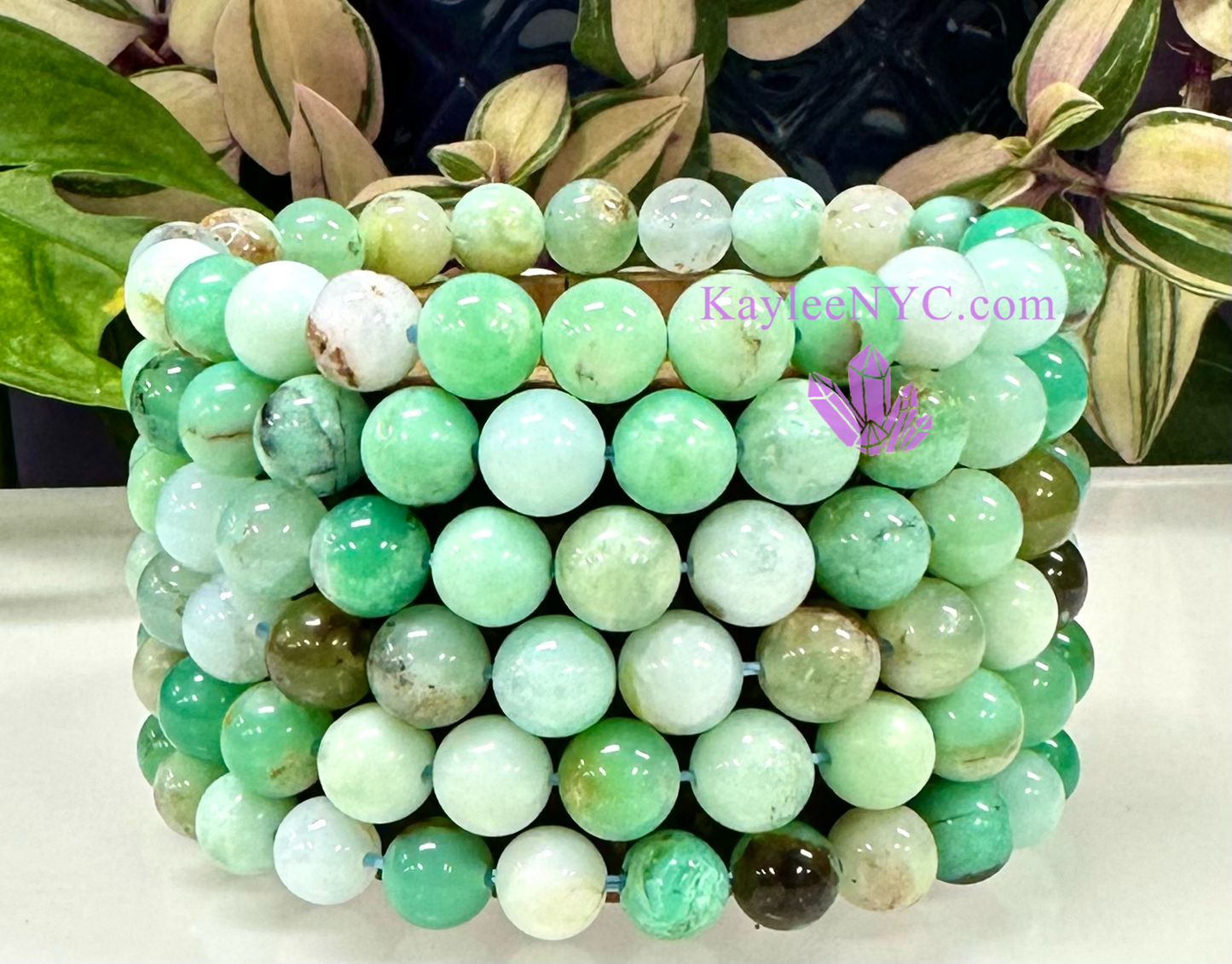 6 PCs 8mm Natural Chrysoprase Stretch Bracelet 7.5”