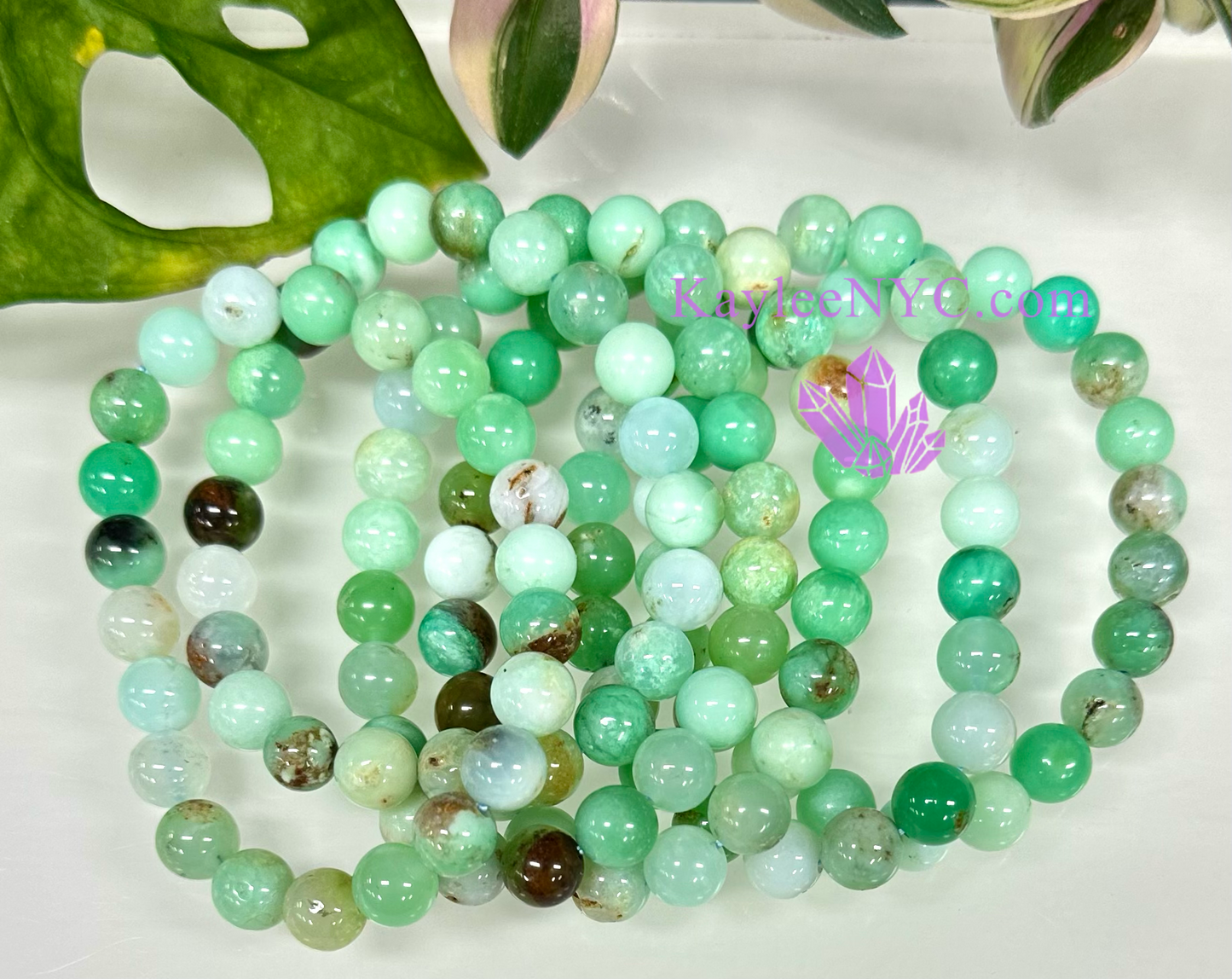 6 PCs 8mm Natural Chrysoprase Stretch Bracelet 7.5”