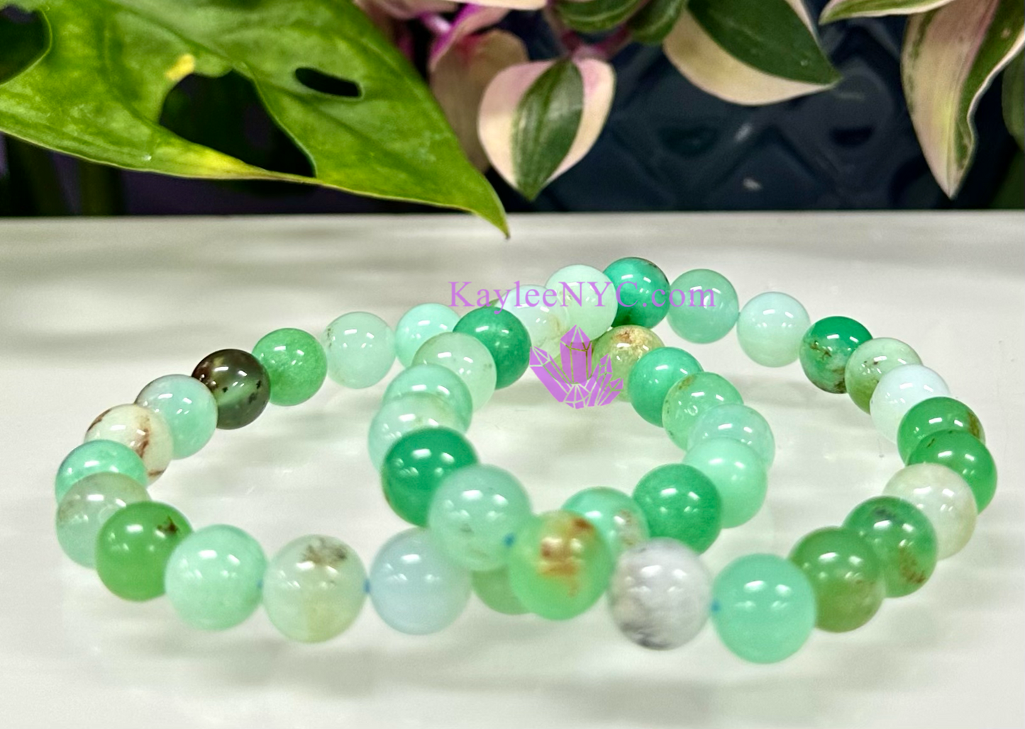 6 PCs 8mm Natural Chrysoprase Stretch Bracelet 7.5”