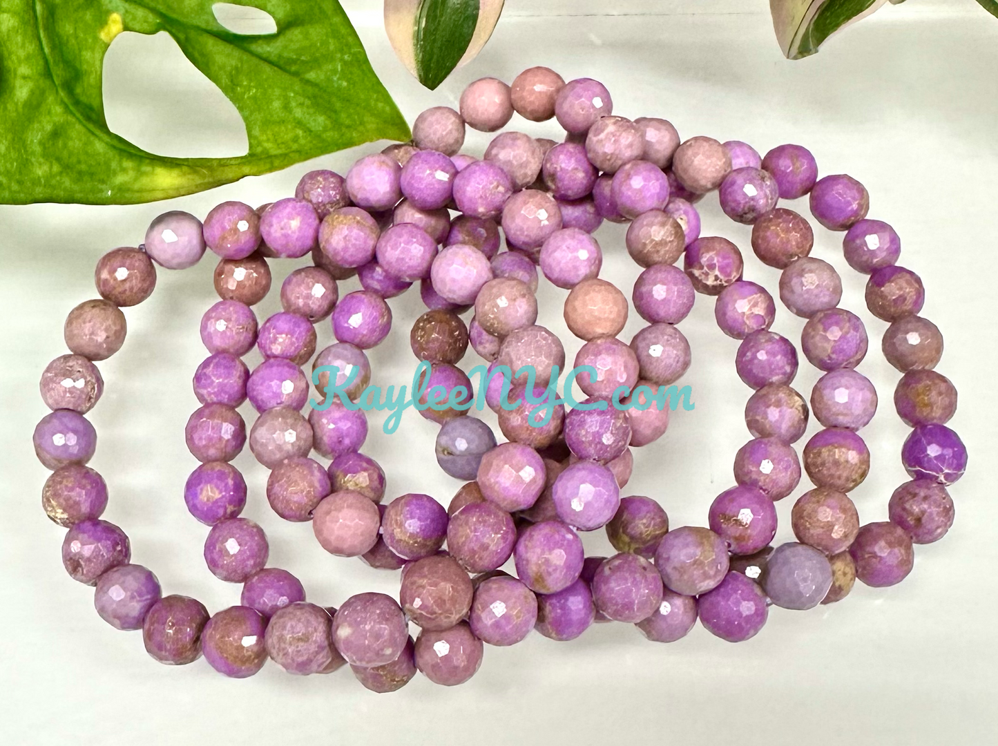 6 PCs 8mm Natural Faceted Phosphosiderite Stretch Bracelet 7.5”