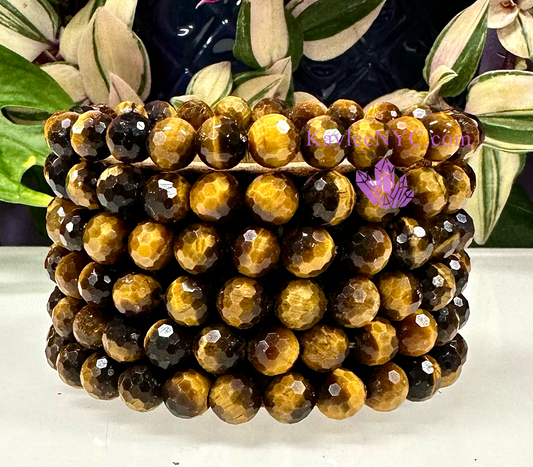 6 PCs 8mm Natural Faceted Tiger Eye Stretch Bracelet 7.5”