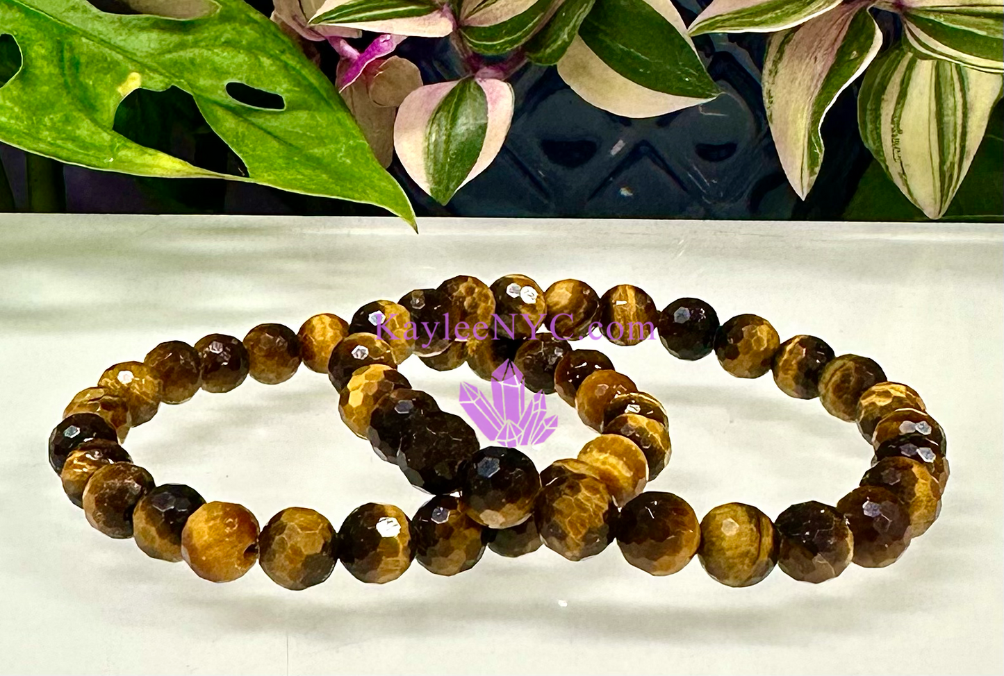 6 PCs 8mm Natural Faceted Tiger Eye Stretch Bracelet 7.5”