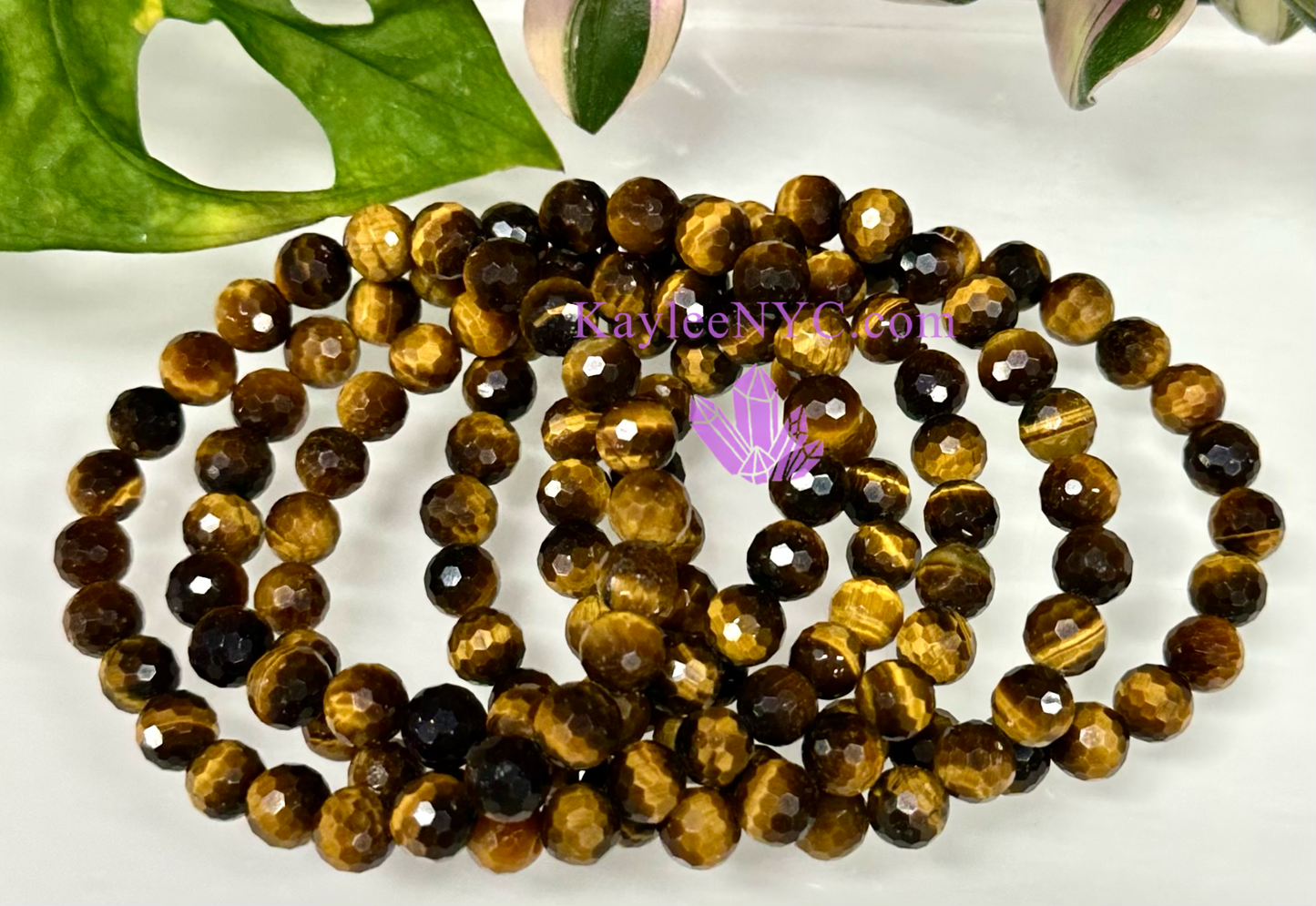 6 PCs 8mm Natural Faceted Tiger Eye Stretch Bracelet 7.5”